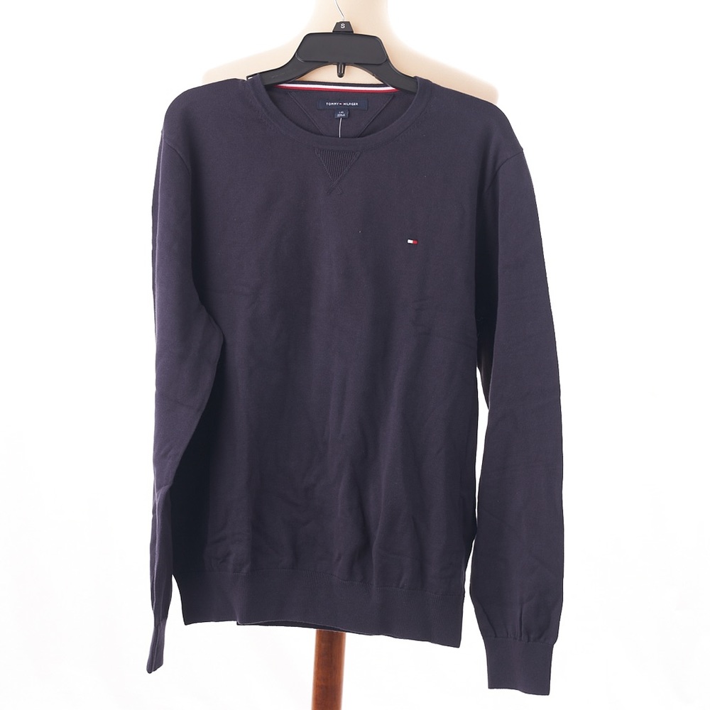 Tommy Hilfiger Mens Crewneck Pullover Sweater Navy Blue New Light Weight Logo